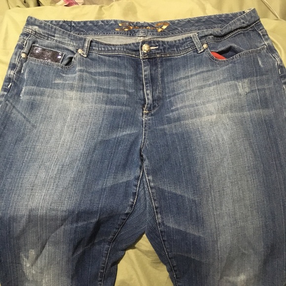 Seven 7 Plus Size Sequined Pockets Medium Wash Bootcut Jeans - Picture 5 of 11